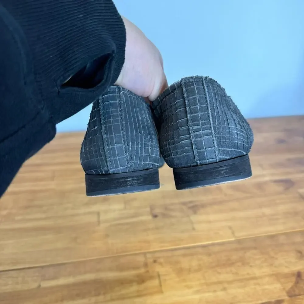 Free People Open Toe Cut Out Gray Textured Leather Flats Size 38